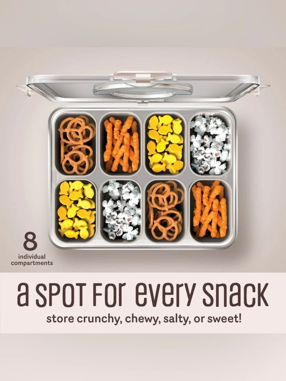 CVC COOK W COLOR Taupe Snack Box - 8-Compartment On-the-Go Storage NEW